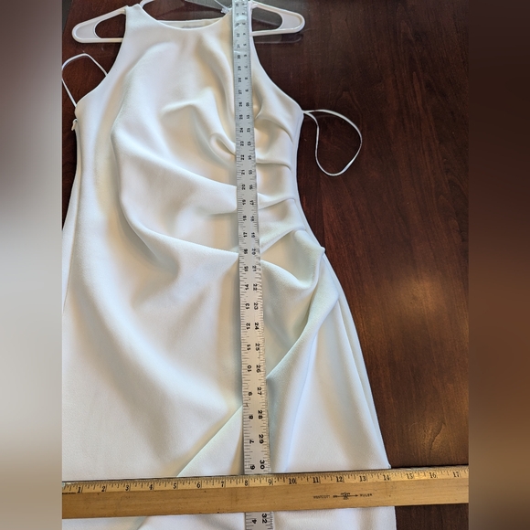 MISHA IDA ruched asymmetric midi dress, size 8 in ivory - Picture 13 of 16